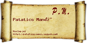 Patatics Manó névjegykártya